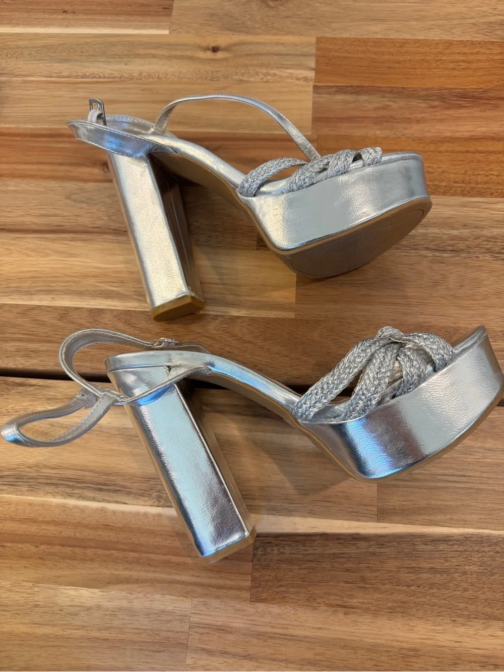BAMBOO Silver Braided Platform Sandals